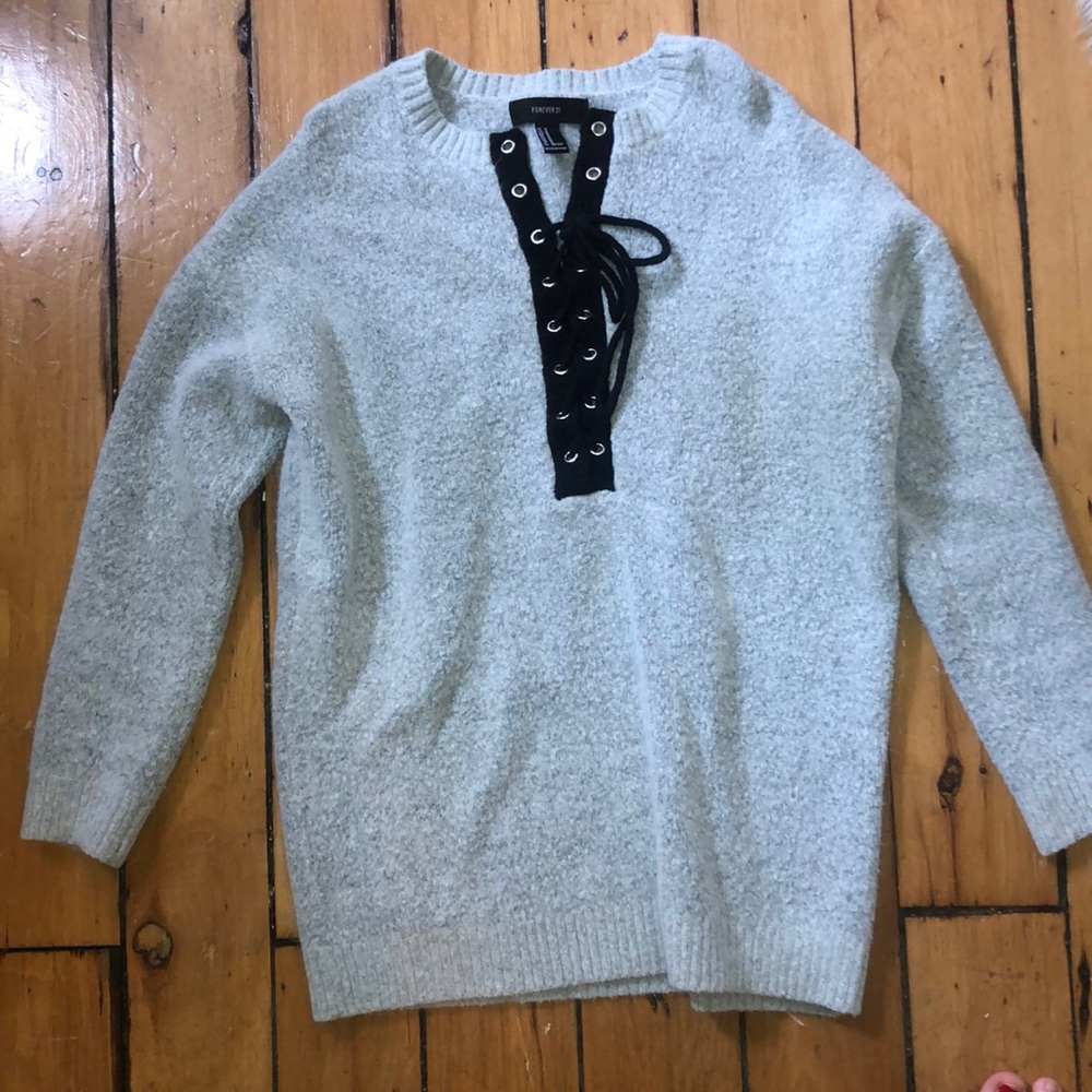 Tie Up Grey Sweater
